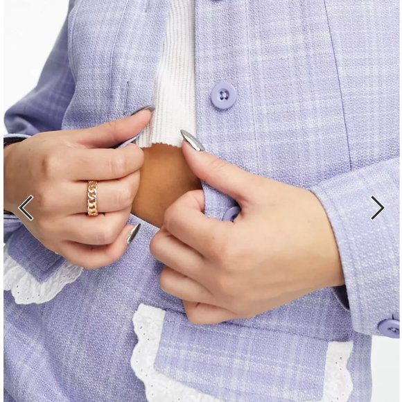 Western check jacket and mini skirt set with lace trim detail - Picture 3 of 11